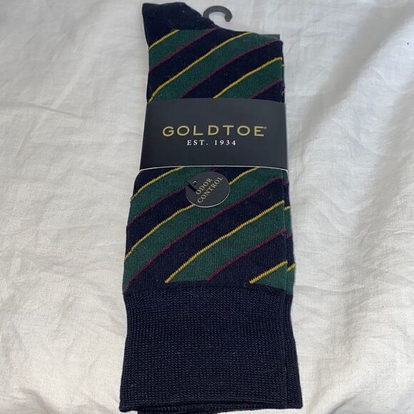 GOLD TOE Midnight Rep StripeCrew Socks-6-12.5 NWT - Picture 1 of 3